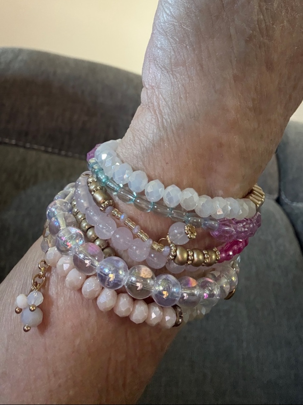 Plunder Lavender, Pink, White & Gold Beaded Bracelet Stack